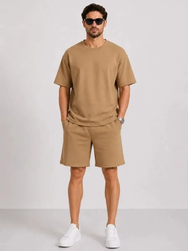 Férfi Barna Oversize Puha Textúrájú Zsebes Szett 4