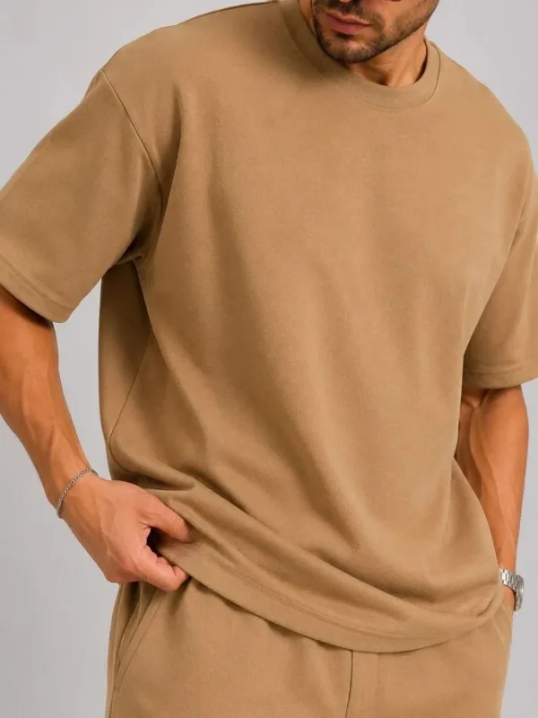 Férfi Barna Oversize Puha Textúrájú Zsebes Szett 2