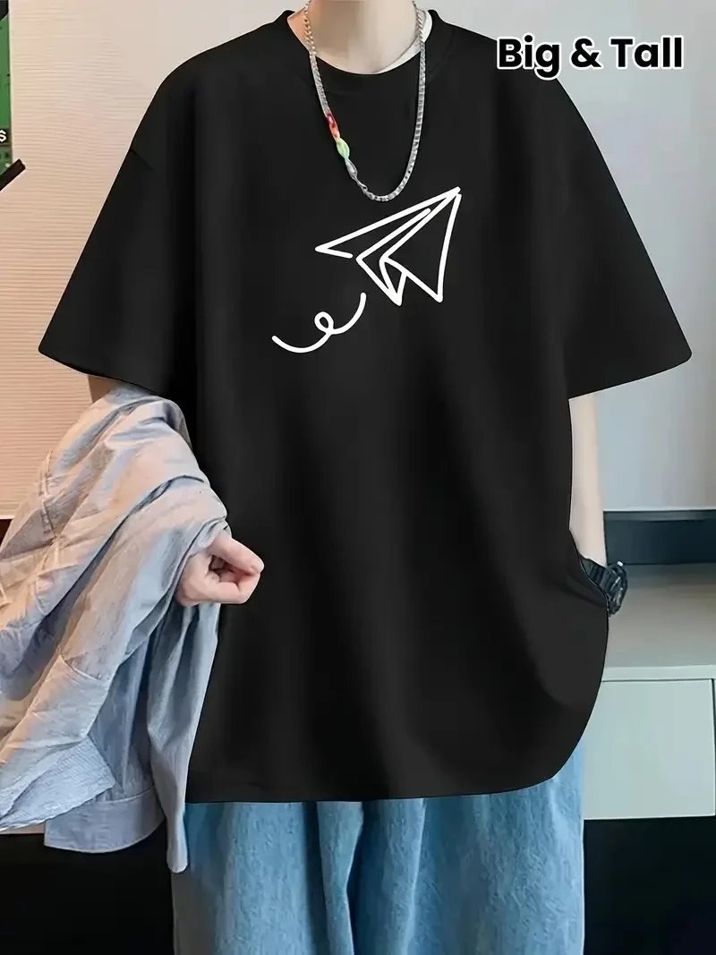 Ανδρικό Μαύρο Oversize Ποδήλατο Λαιμό Εκτύπωση Καλοκαιρινό T-Shirt