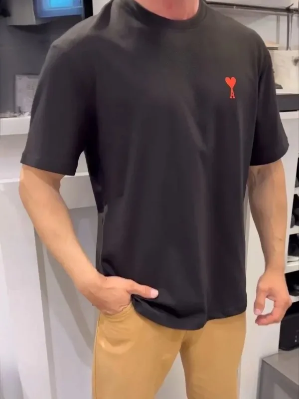 Muška crna oversize bicikl vrat srce printana majica