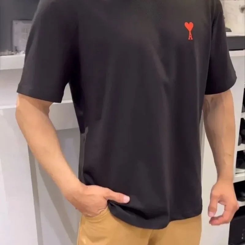 Bărbat Negru Oversize Guler Bicicletă Imprimat Inimă Tricou