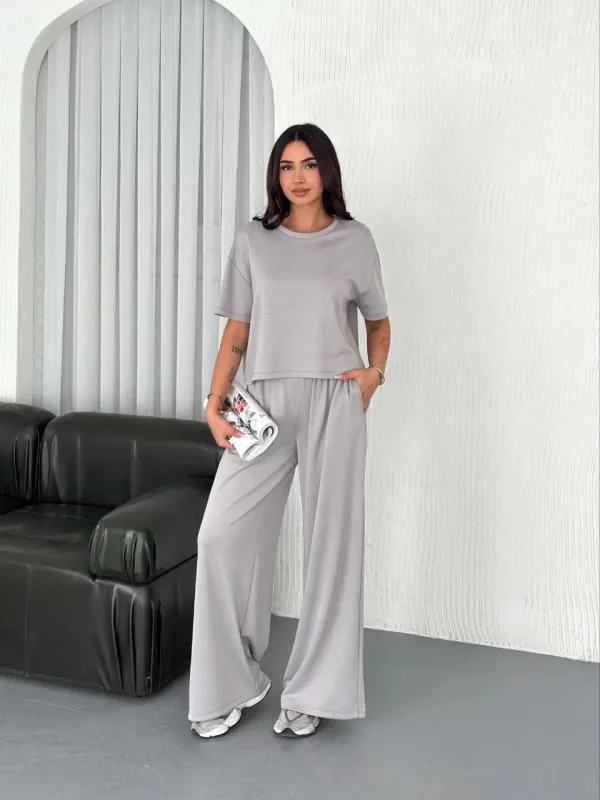 Women's Gray Oversize Scoop Neck Printed Set 4
