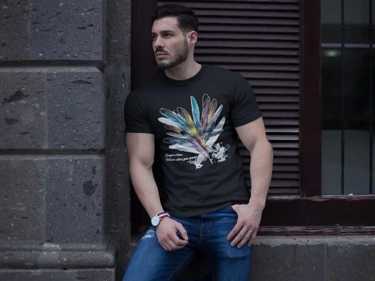 Ανδρικό Μαύρο Oversize Ποδήλατο Λαιμός Τυπωμένο Κοντό Μανίκι Μπλουζάκι