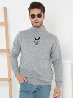 Muški sivi oversize poluovratnik s printom triko džemper