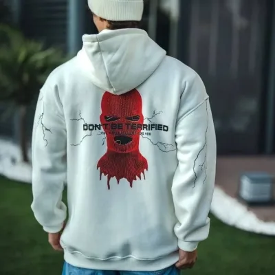 Muška bijela 3 niti pamučna kapuljača tiskani džep klokana sweatshirt 2