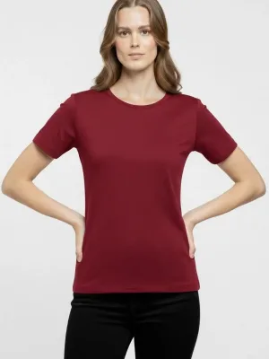 Женска бордо Slim Fit маица со велосипедско деколте од ликра
