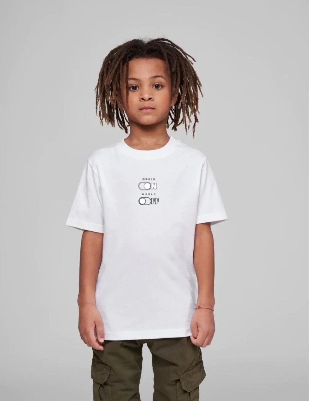 Dziecięca Biała Oversize T-Shirt z Nadrukiem Okrągły Dekolt 2