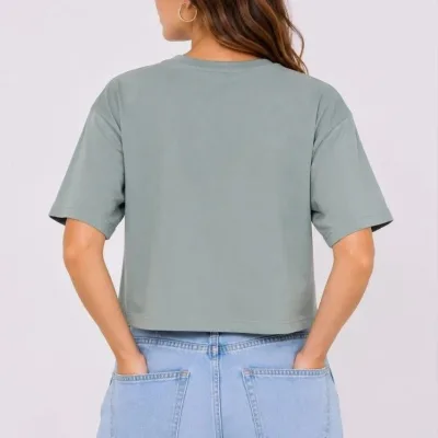 Ženska Mint Zelena Oversize Mačka Print Crop Majica 3