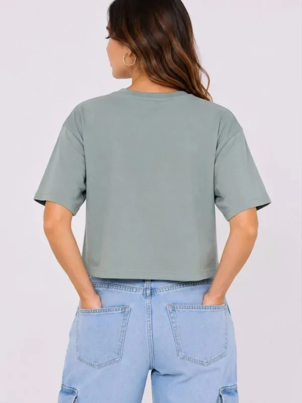 Ženska Mint Zelena Oversize Mačka Print Crop Majica 3
