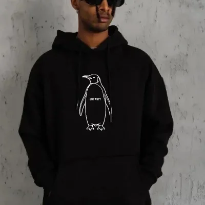 Férfi fekete 3 szálas pamut kapucnis nyomott sweatshirt 2