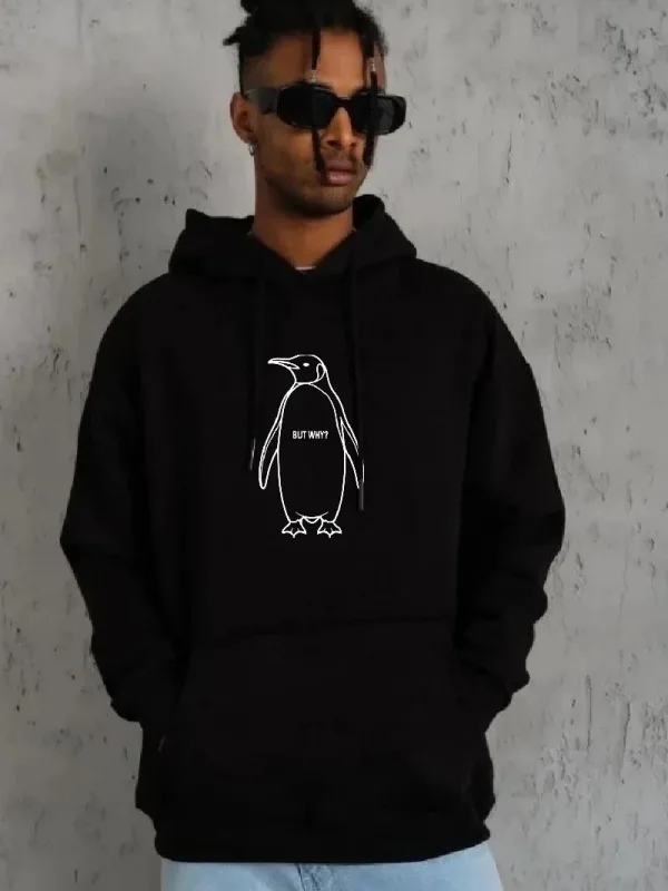 Férfi fekete 3 szálas pamut kapucnis nyomott sweatshirt 2