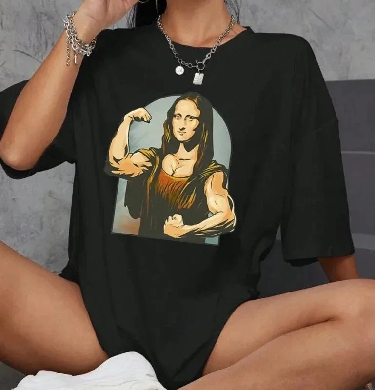 Women's Black Oversize Crew Neck Printed Comfort T-Shirt