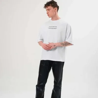 Машки бел oversize велосипед јака печатена маица 2