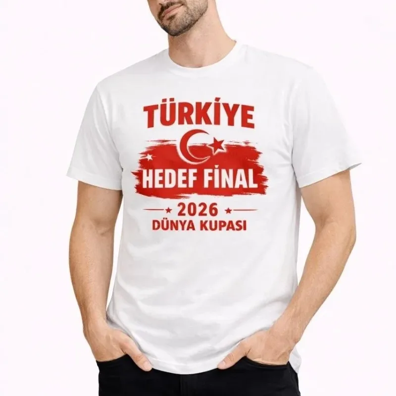 Man White Turkey Printed Moon Star World Cup Fan T-Shirt