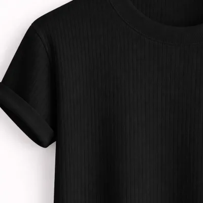 Unisex Cotone Oversize Collo a Barca Nero T-Shirt 2