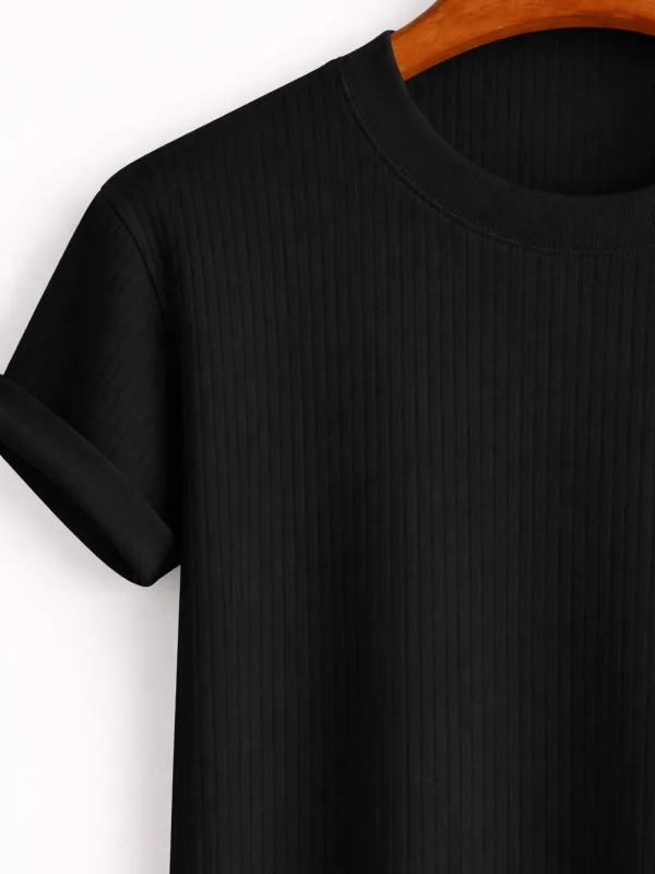 Unisex Cotone Oversize Collo a Barca Nero T-Shirt 2