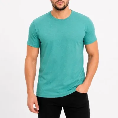 Erkek Su Yeşili Slim Bisiklet Yaka Basic Tişört 2