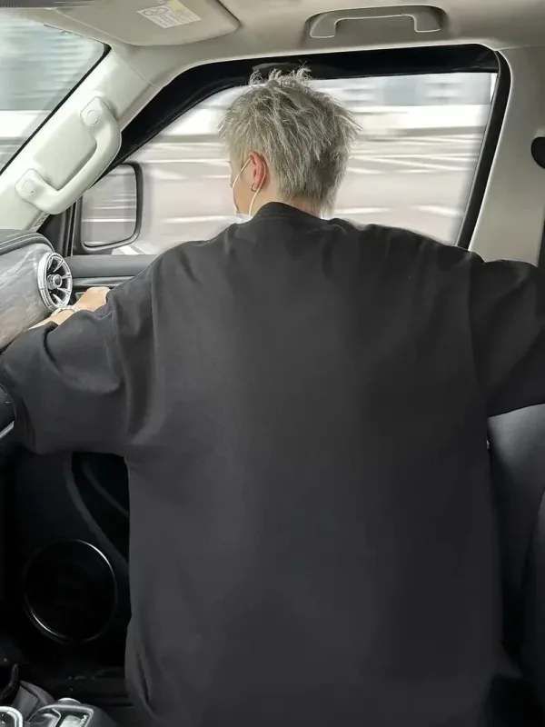 Muška crna oversize bicikli kragna štampana letnja majica 2