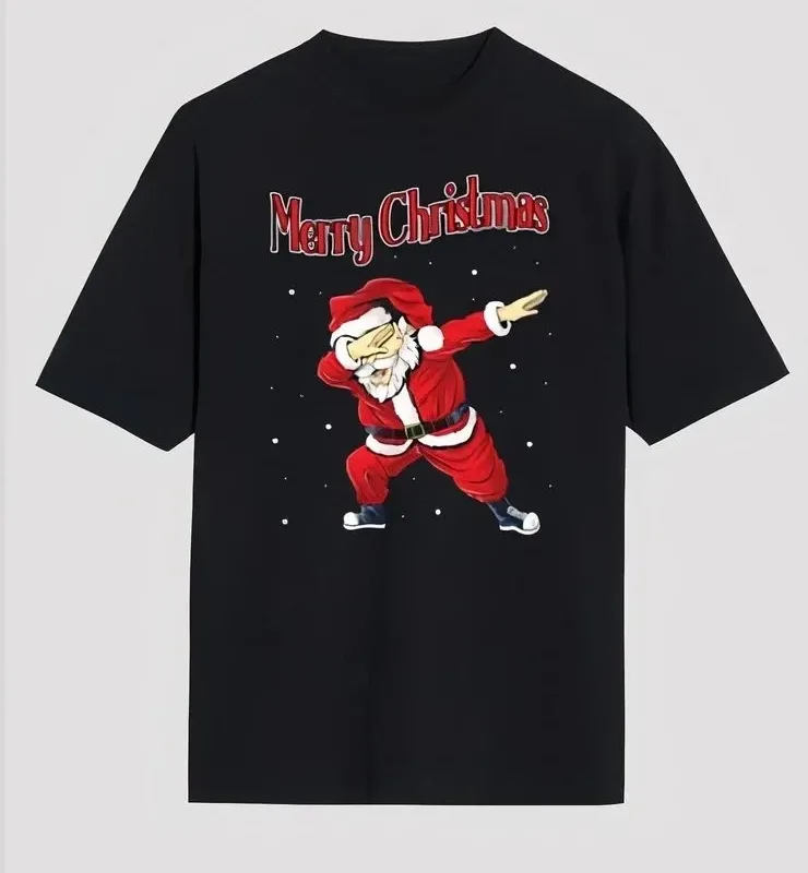 Muška crna oversize Deda Mraz print bicikl kragna majica