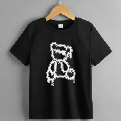 Cocuk Siyah Oversize Baskili Yuvarlak Yaka T-Shirt 3