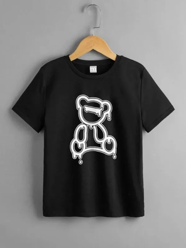 Cocuk Siyah Oversize Baskili Yuvarlak Yaka T-Shirt 3