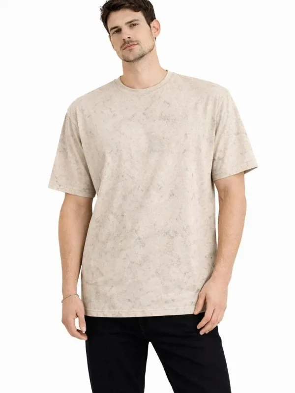 Ανδρικό Μπεζ Oversize Acid Wash Ποδήλατο Λαιμόκοψη Μπλουζάκι 3