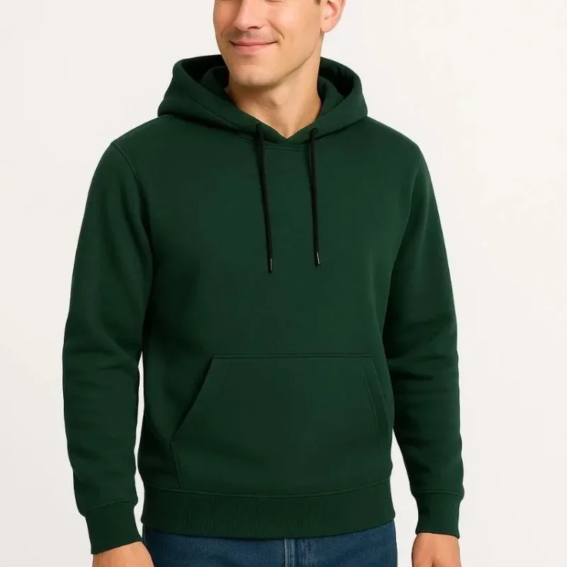 Men's Khaki 3-Thread Cotton Hooded Kangaroo Pocket Sweatshirt