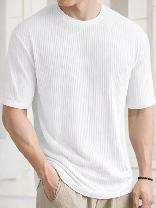Crni beli 2-komplet oversize rebrasta pamuk muška majica 6