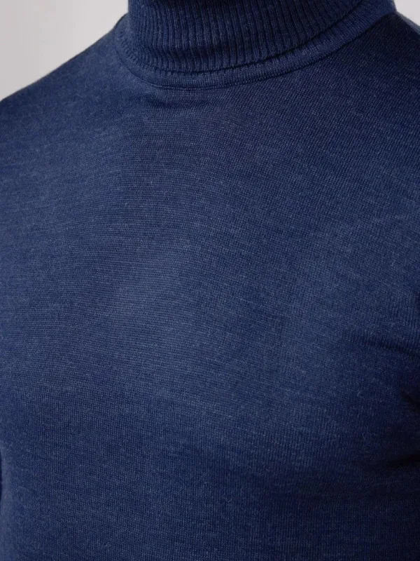 Muški indigo puni vrat riblji vrat dugi rukav triko džemper 4