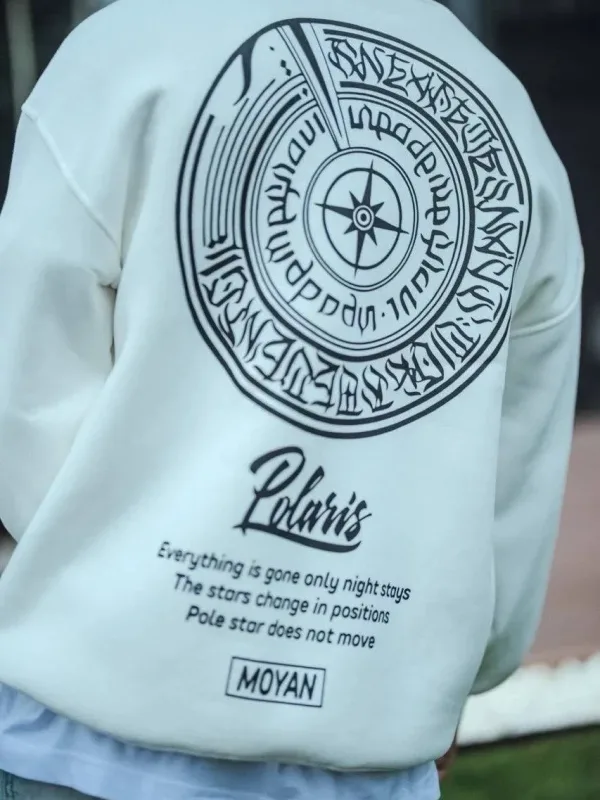 Muška bijela oversize 3-nitna pamučna majica s okruglim ovratnikom i printom sprijeda i straga, sweatshirt 3
