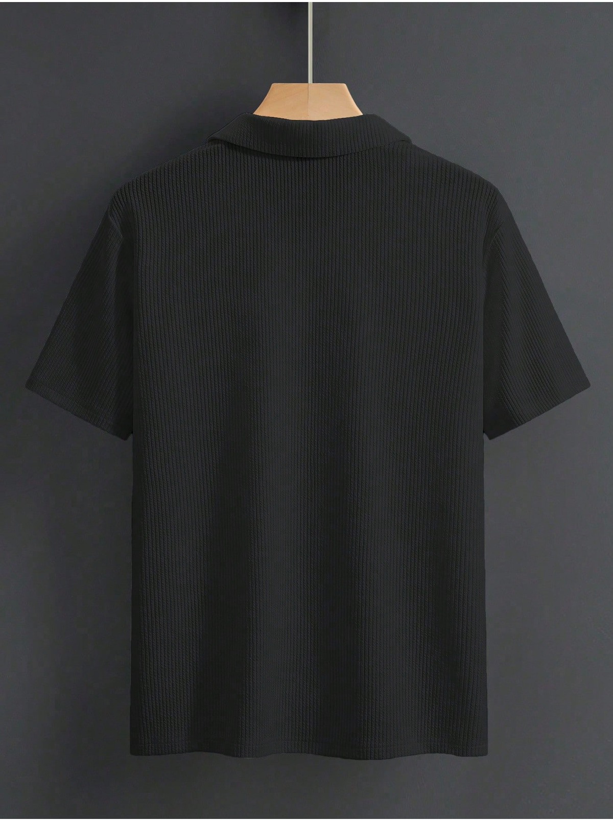 Ανδρικό Μαύρο Πόλο Oversize Ριμπέ Ύφασμα 100% Βαμβακερό Φαρδιά Κόψη Λαιμόκοψη Ποδηλάτου 2