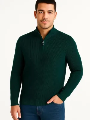 Masculin Haki Regular Fit Jumatate Fermoar Guler Drept Bumbac Tricot Pulover