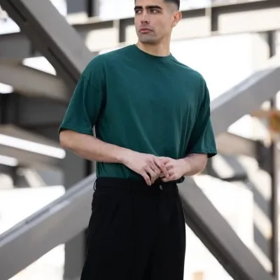 Pánske kaki regular fit cyklistický výstrih hladké krátky rukáv tričko 2