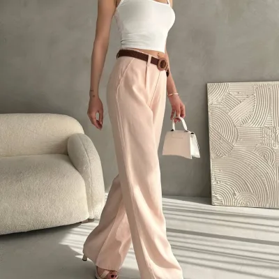 Belted Linen Pants Light Beige 2