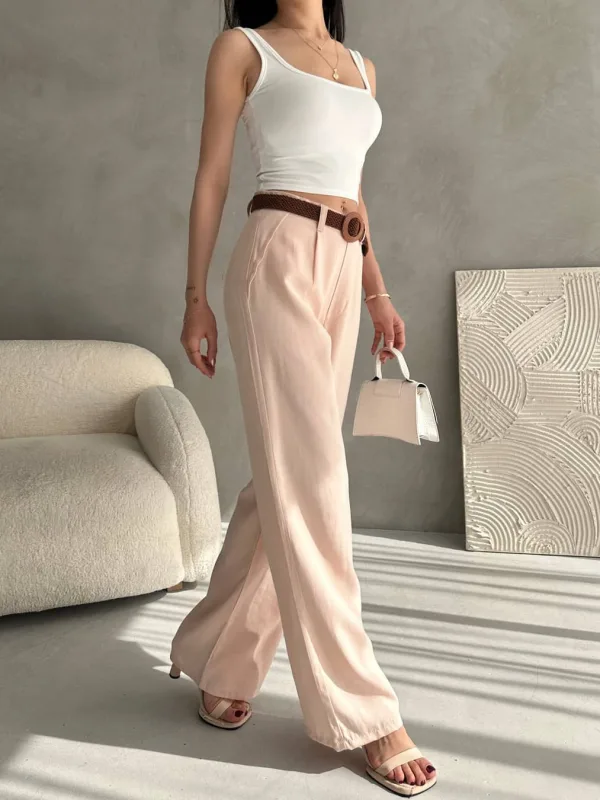 Belted Linen Pants Light Beige 2