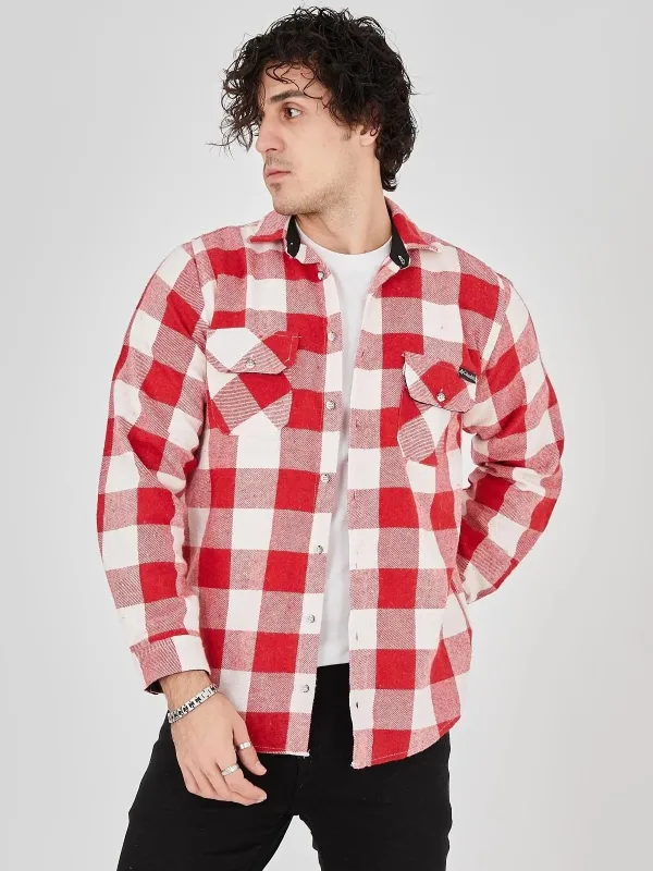 Męski Różowy Regular Fit Szardonowana Kraciasta Długi Rękaw Koszula Flanelowa 8