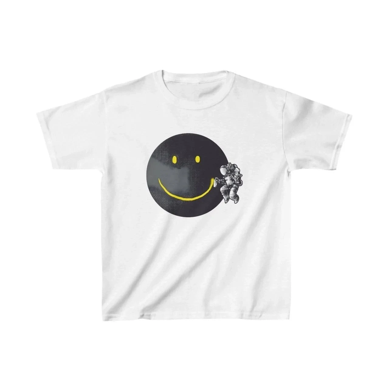 T-Shirta Zarokan a Spî ya Çapkirî ya Oversize ya Stûyê Bisîkletê