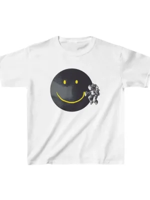 T-Shirta Zarokan a Spî ya Çapkirî ya Oversize ya Stûyê Bisîkletê