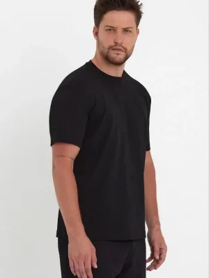 Kişi Qara Regular Fit Velosiped Yaxalı Penye T-Shirt