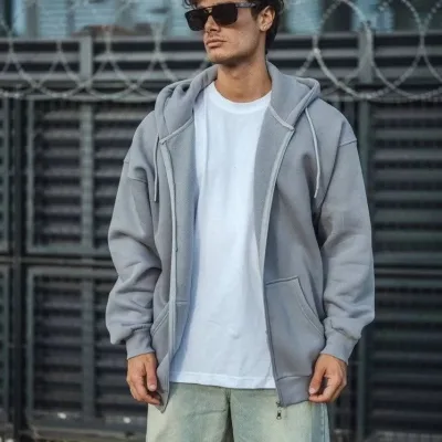Maschio Grigio Felpa in Cotone 3 Capo con Cappuccio e Cerniera Completa 2