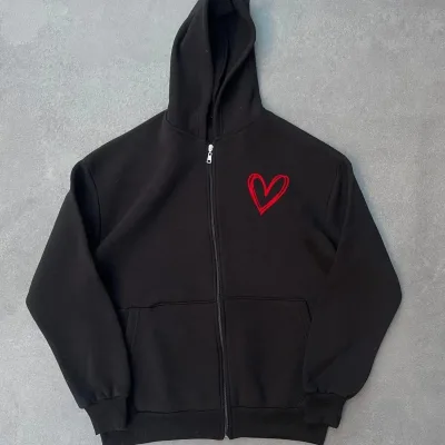 Women's Black 3-Thread Printed Zippered Hooded Cardigan 2