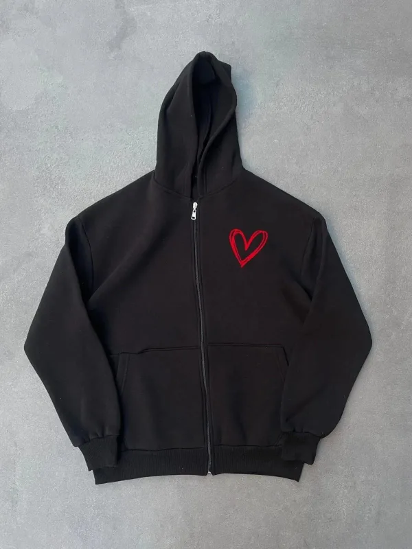Women's Black 3-Thread Printed Zippered Hooded Cardigan 2