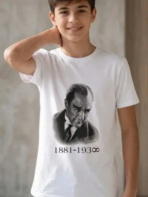 Dečak Bela Okrugli Izrez Ataturk Print Majica