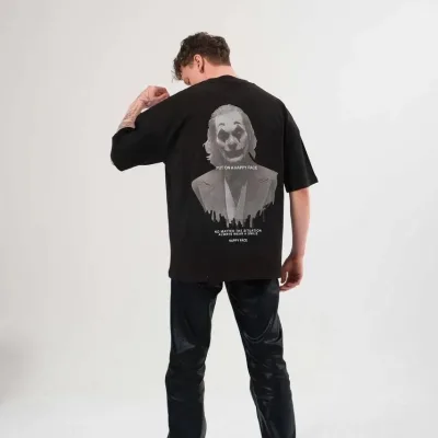 Γυναικείο Μαύρο Oversize Ποδήλατο Λαιμό Εκτύπωση Μπλουζάκι 2