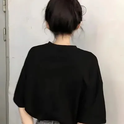 Jina Reş Oversize Stûyê Bisîkletê Çapkirî Havînî Tîşort 2
