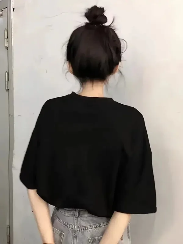 Jina Reş Oversize Stûyê Bisîkletê Çapkirî Havînî Tîşort 2
