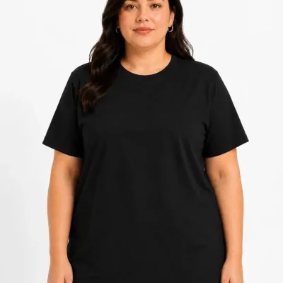 Qadın Qara Oversize Velosiped Yaxalı Basic T-Shirt 2