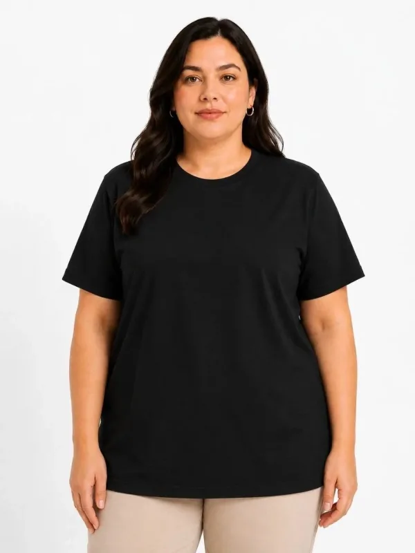 Qadın Qara Oversize Velosiped Yaxalı Basic T-Shirt 2