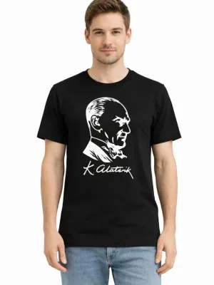 Kişi Qara Atatürk Çapılı Velosiped Yaxalı Köynək