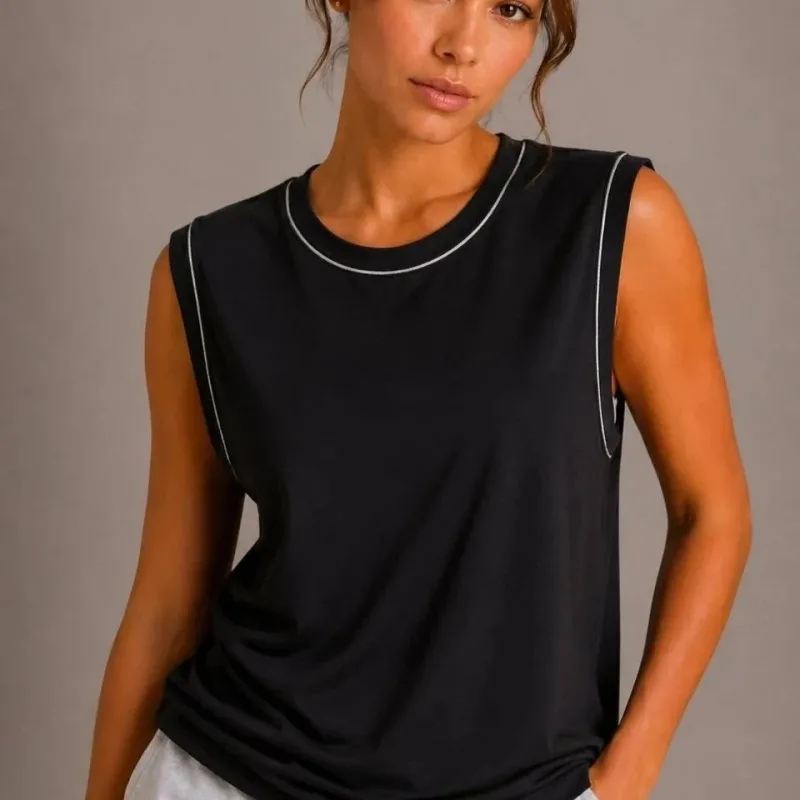 Γυναικείο Μαύρο Αμάνικο Tank Top με Στρογγυλή Λαιμόκοψη και Αντίθετες Ραφές